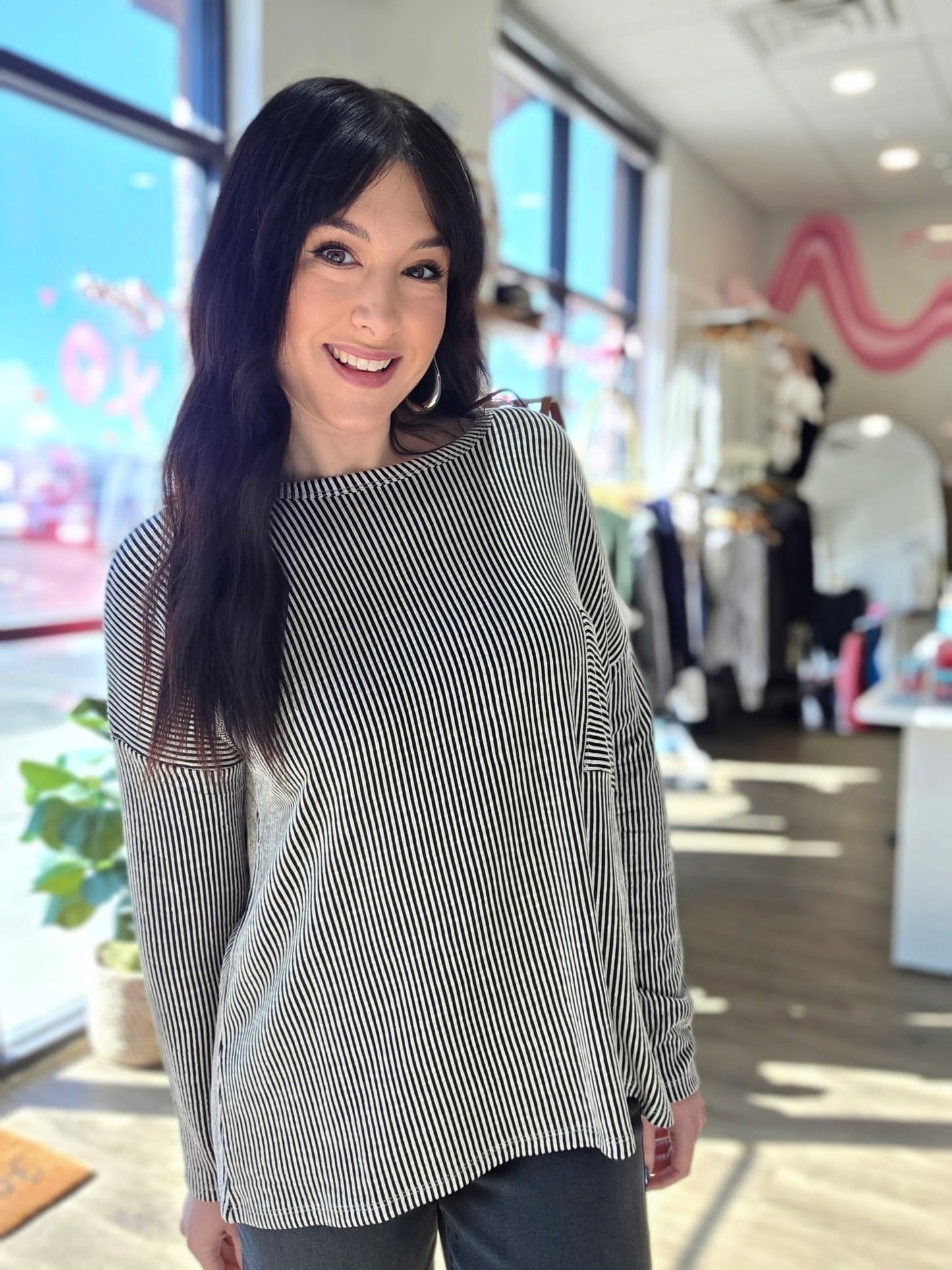 Ribbed Contrast Long Sleeve Top