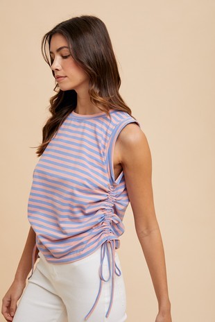 Striped Side Ruching Tank