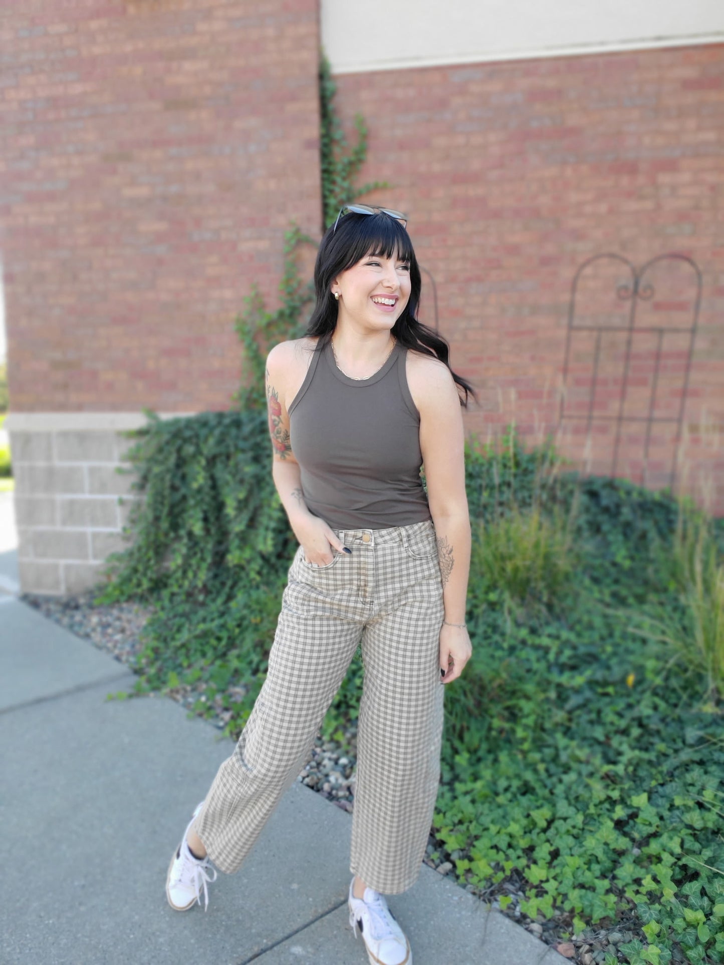 Mini Checker Barrel Pants