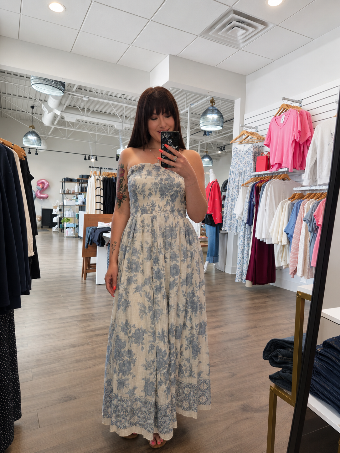 Woven Floral Strapless Dress
