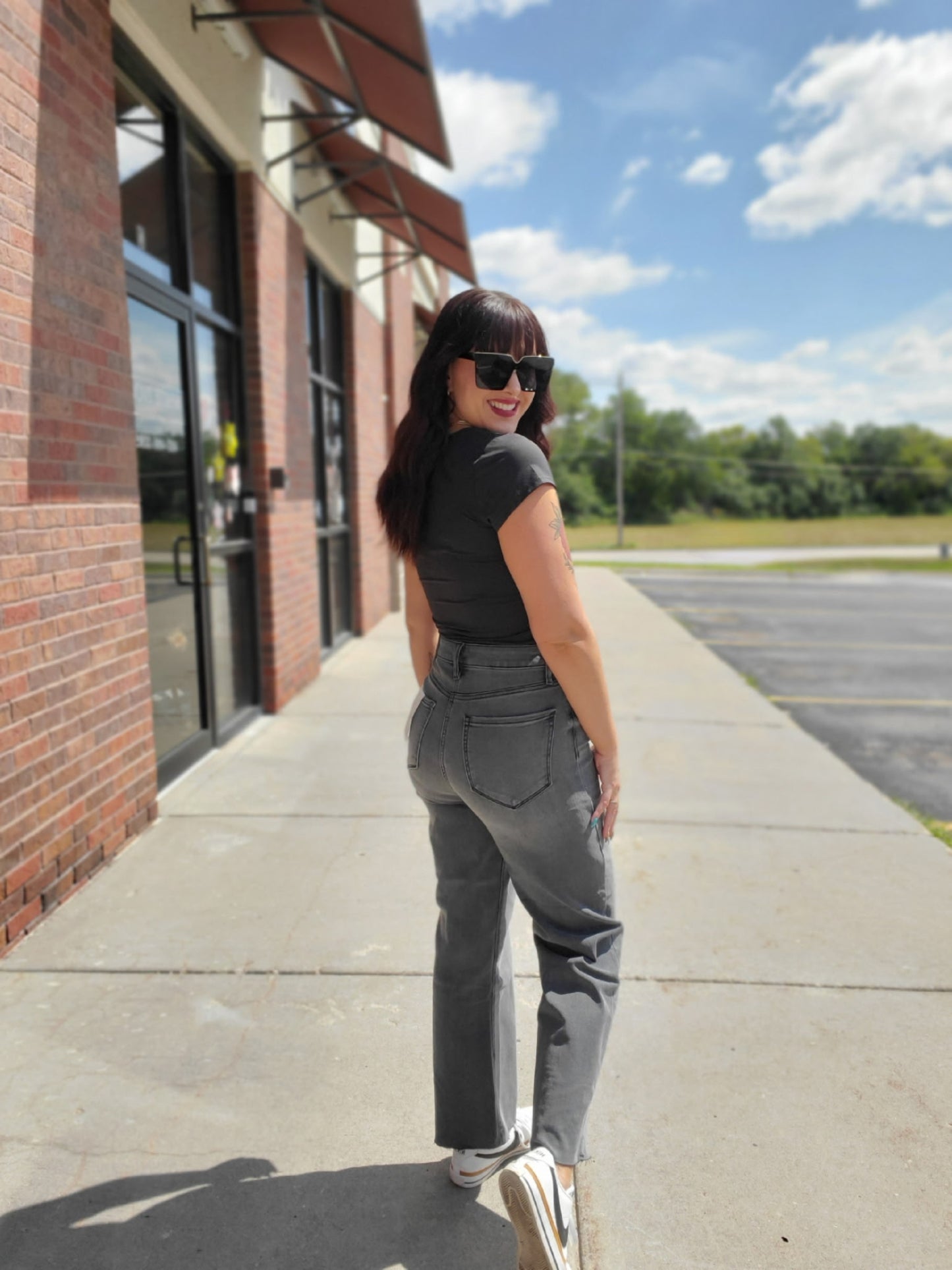 Grey Stretch Cropped Classic Straight
