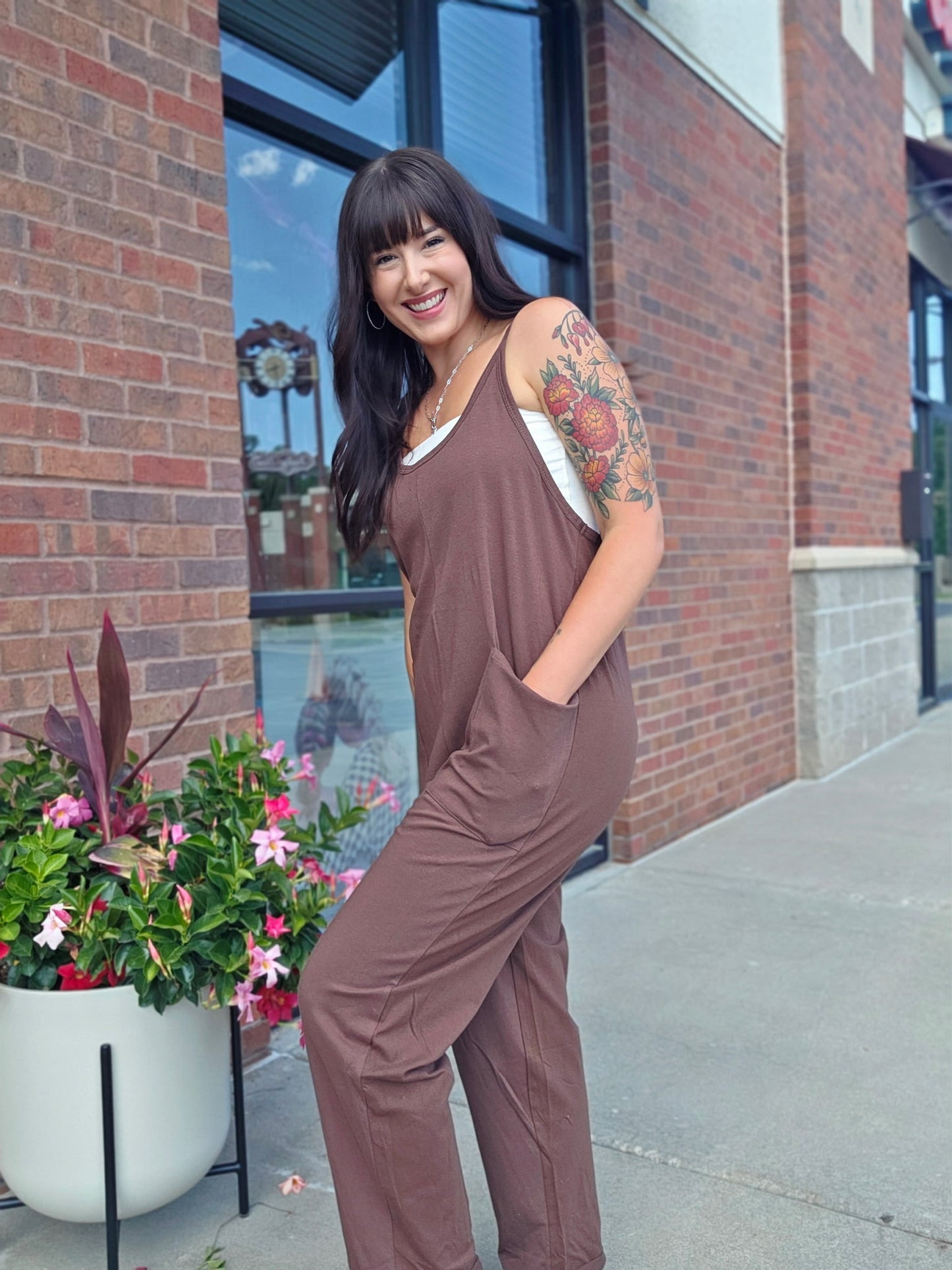 Brown Spaghetti Strap Jumpsuit