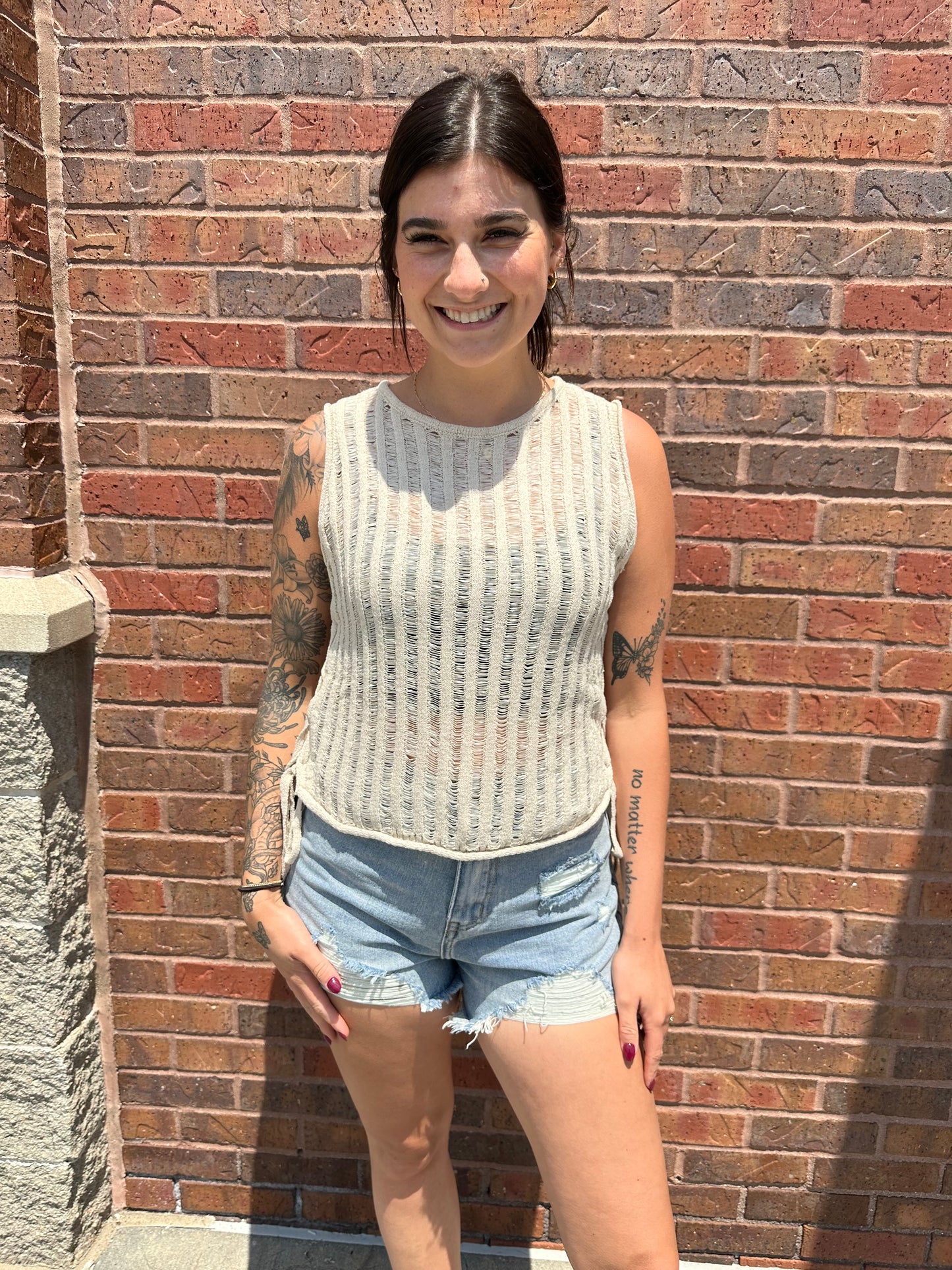 Open Stitch Side Lace Up Top