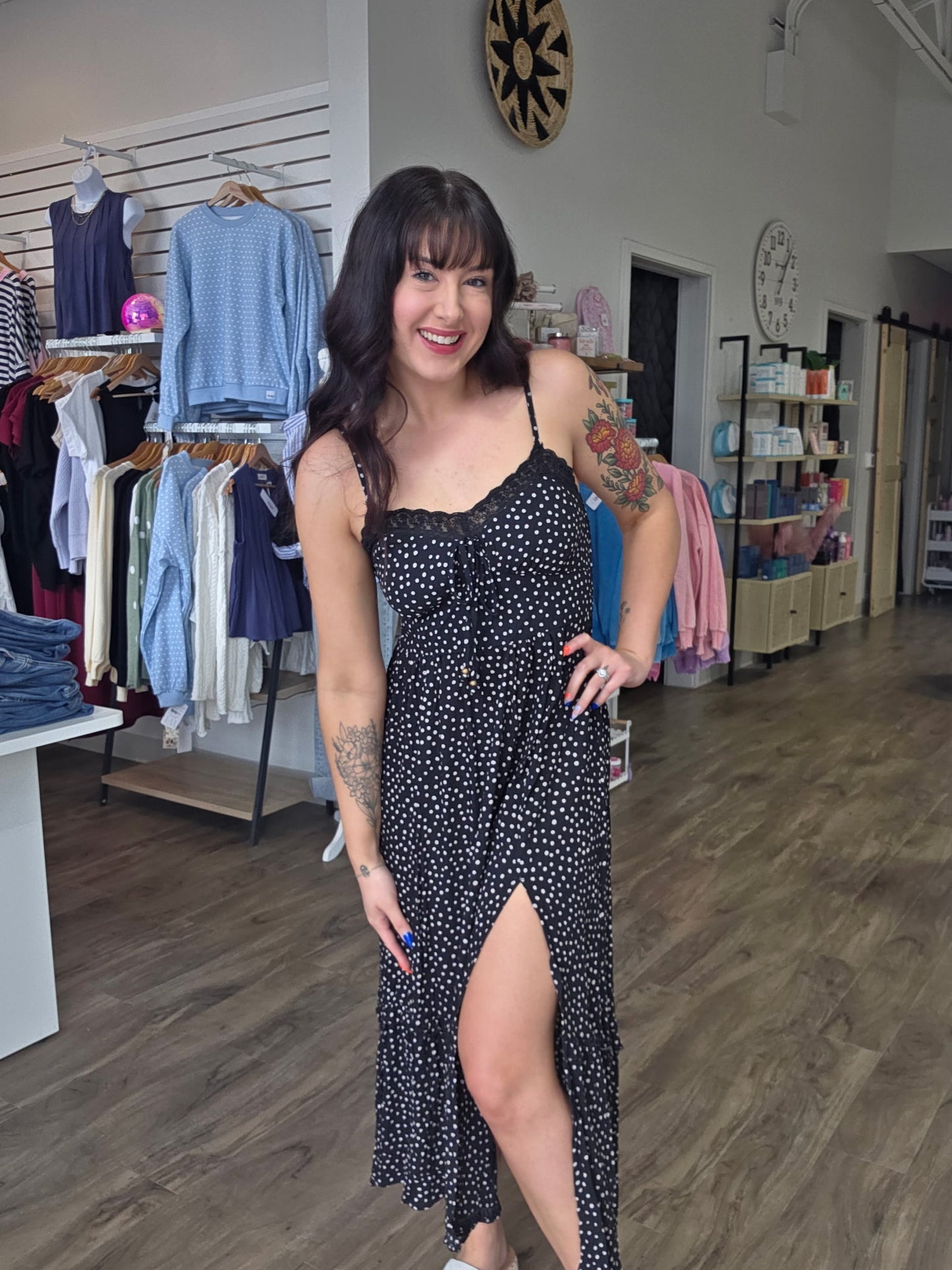 Polka Dot Lace Trim Sleeveless Maxi