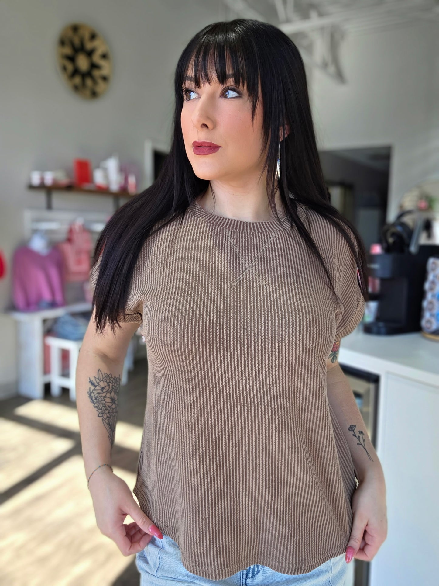 Short Sleeve Ribbed Knit Top