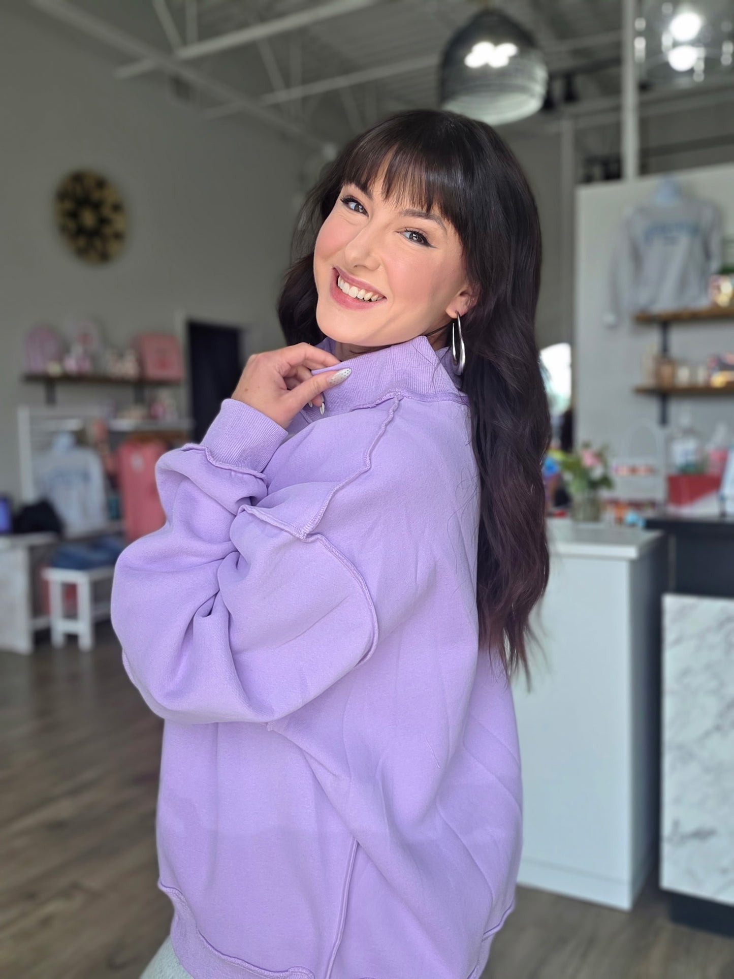 Lavender Reversible Mock Neck Sweatshirt