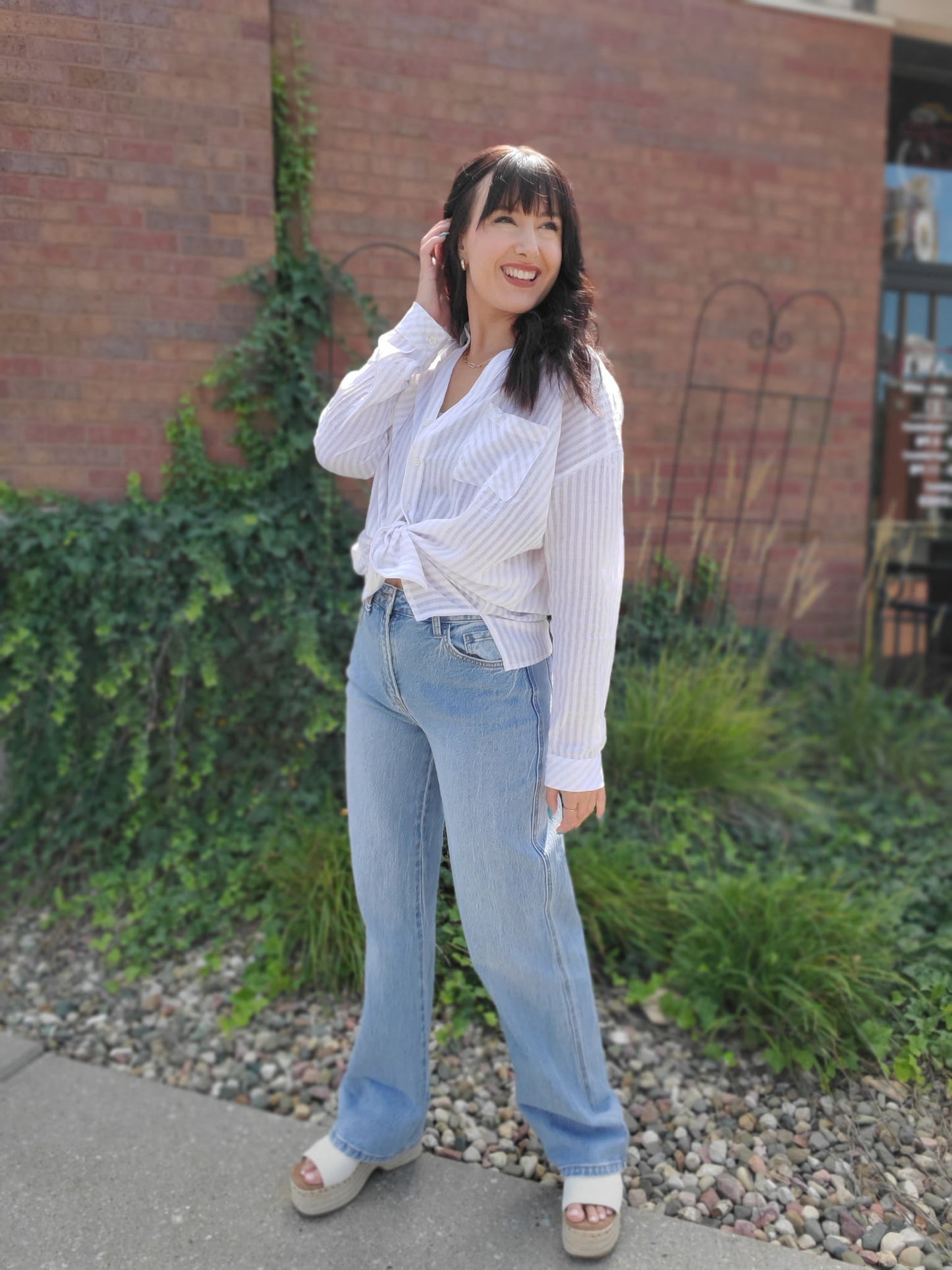 High Rise Cuffed Baggy Straight Jeans