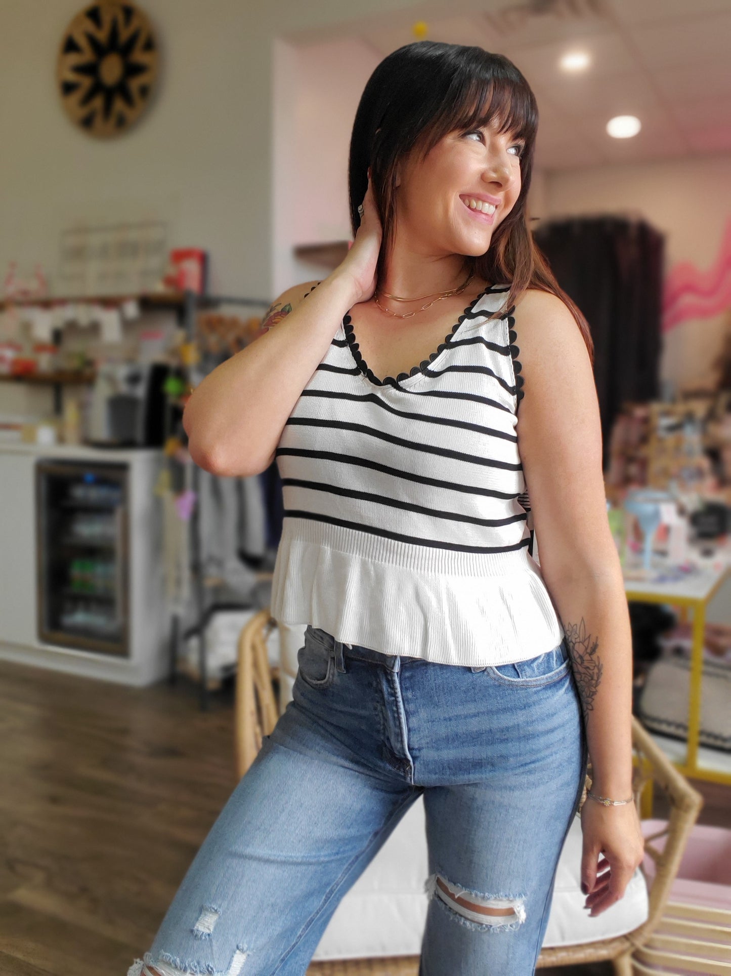 Striped Sleeveless Sweater Top