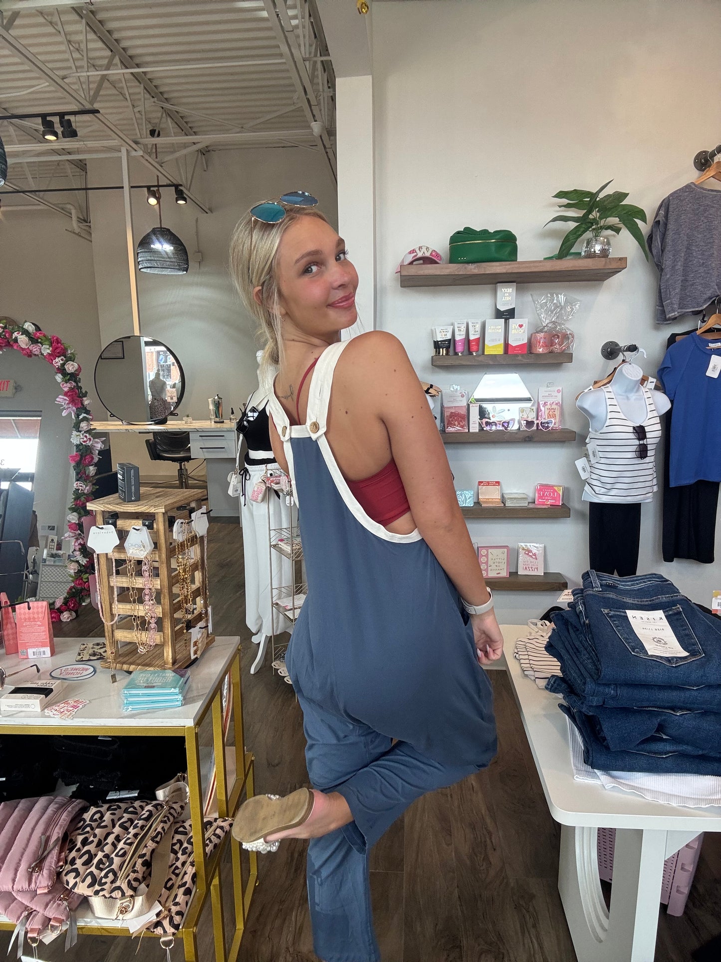 Contrast Button-Up Cami Jumpsuit