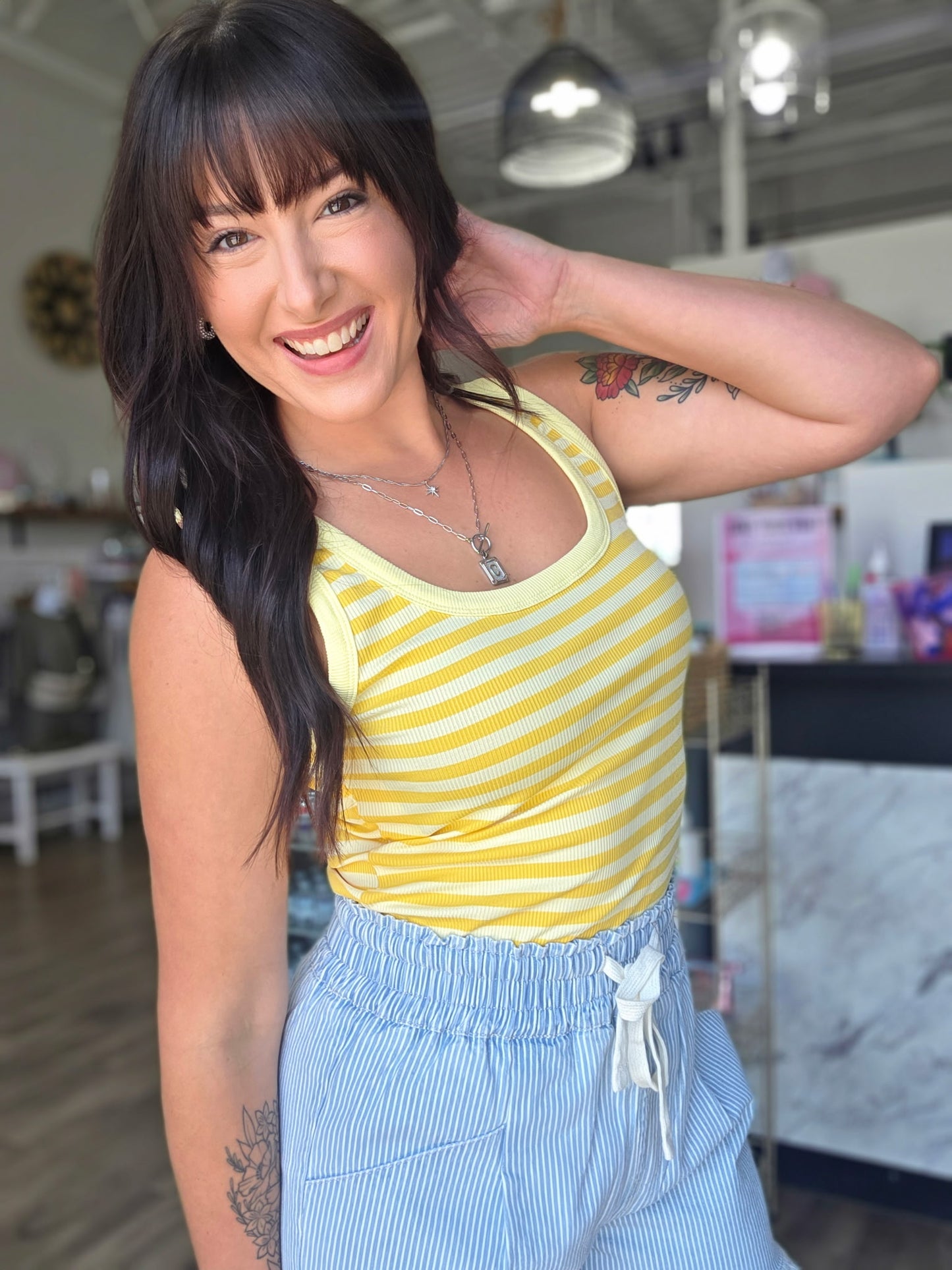 Stripe Print Ribbed Knit Tank Top