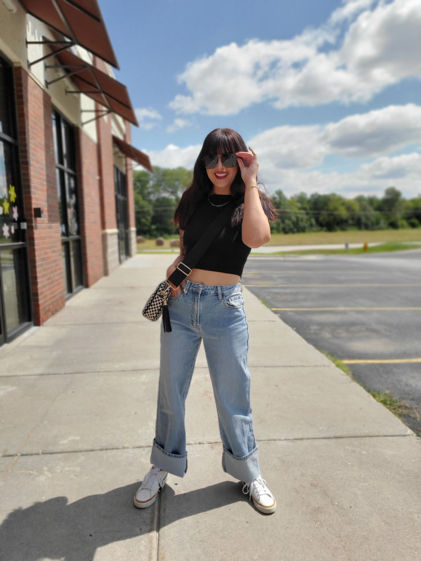 High Rise Cuffed Baggy Straight Jeans