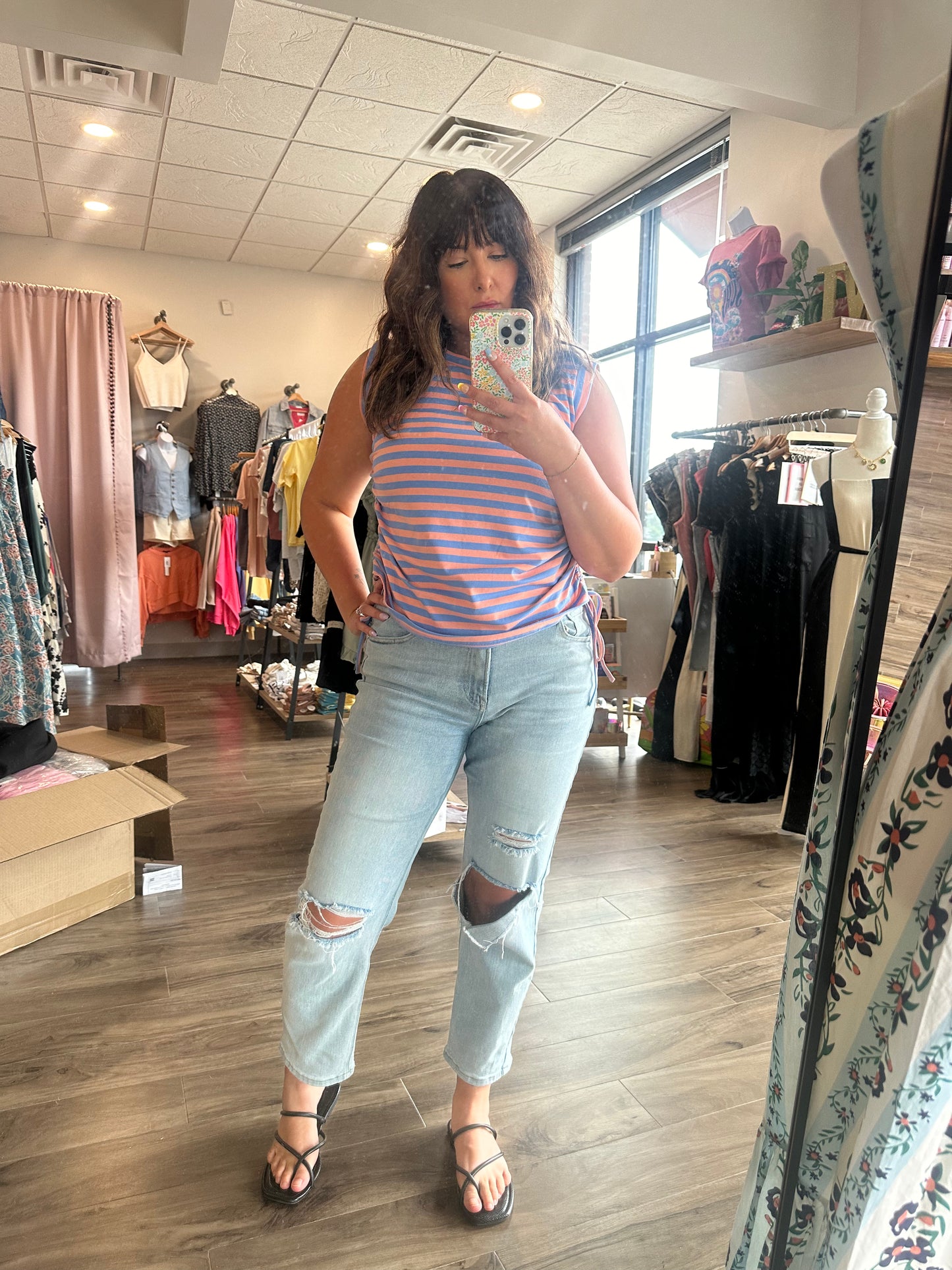 Striped Side Ruching Tank