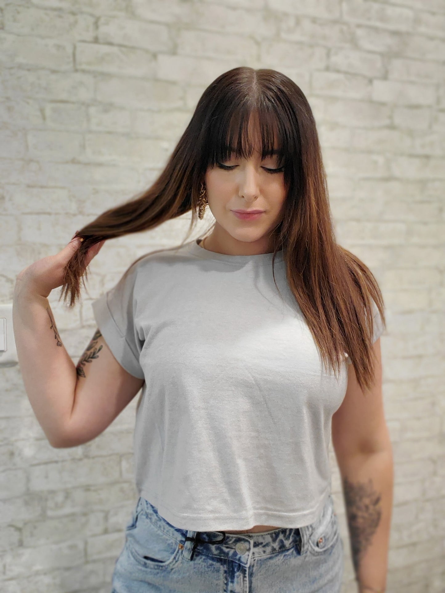 Heather Grey Crop Short Sleeve Top