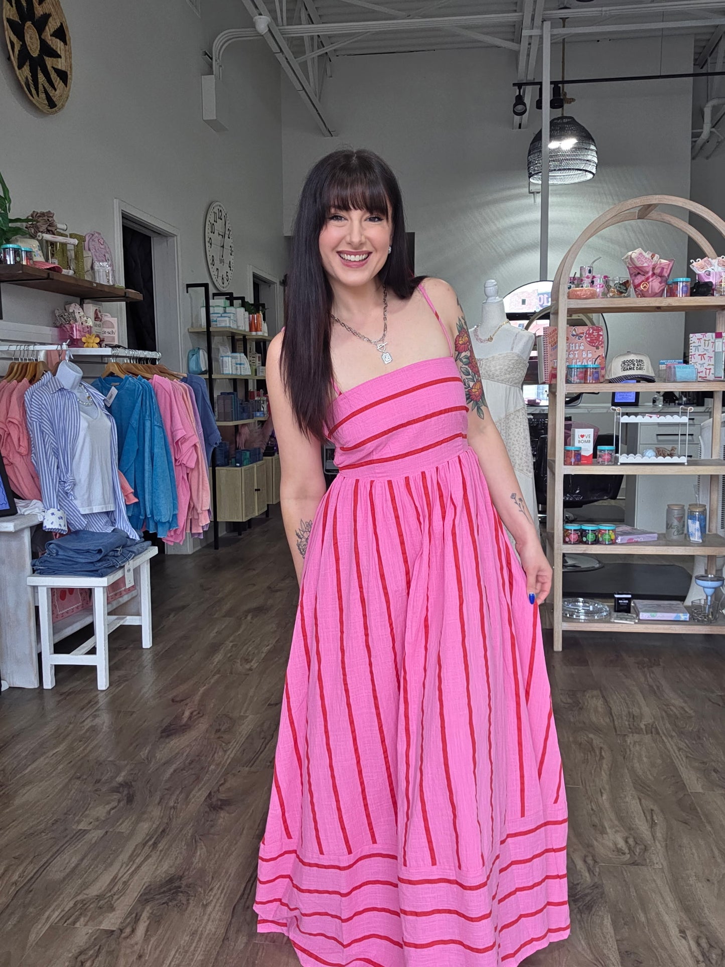 Striped Flare Midi Dress