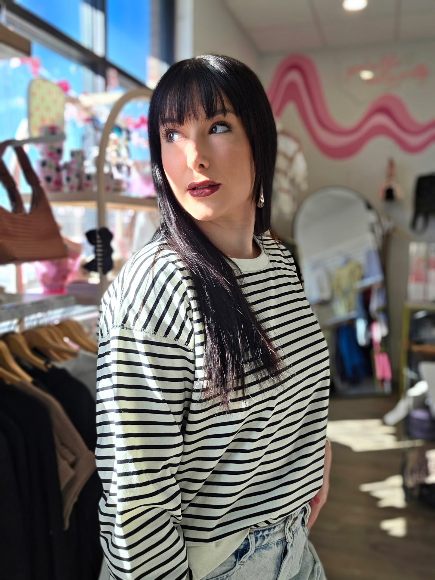 Long Sleeve Knit Striped Crew