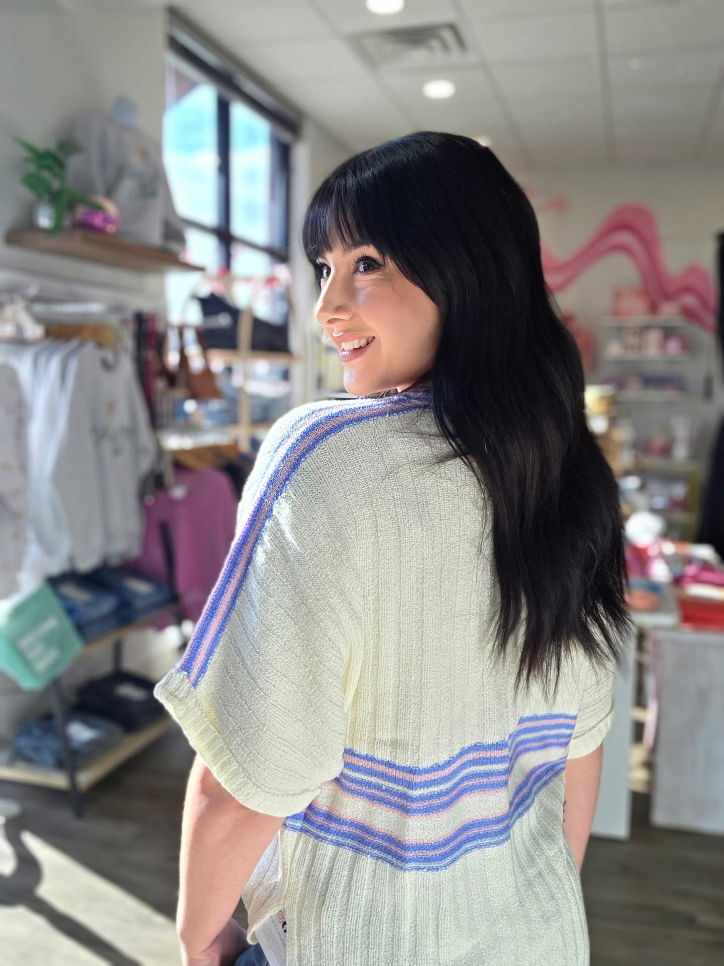 Striped Ribbed V-Neck Sweater