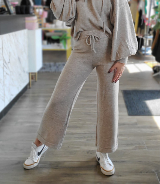 Two Tone Ribbed Waist Band Sweater Pants