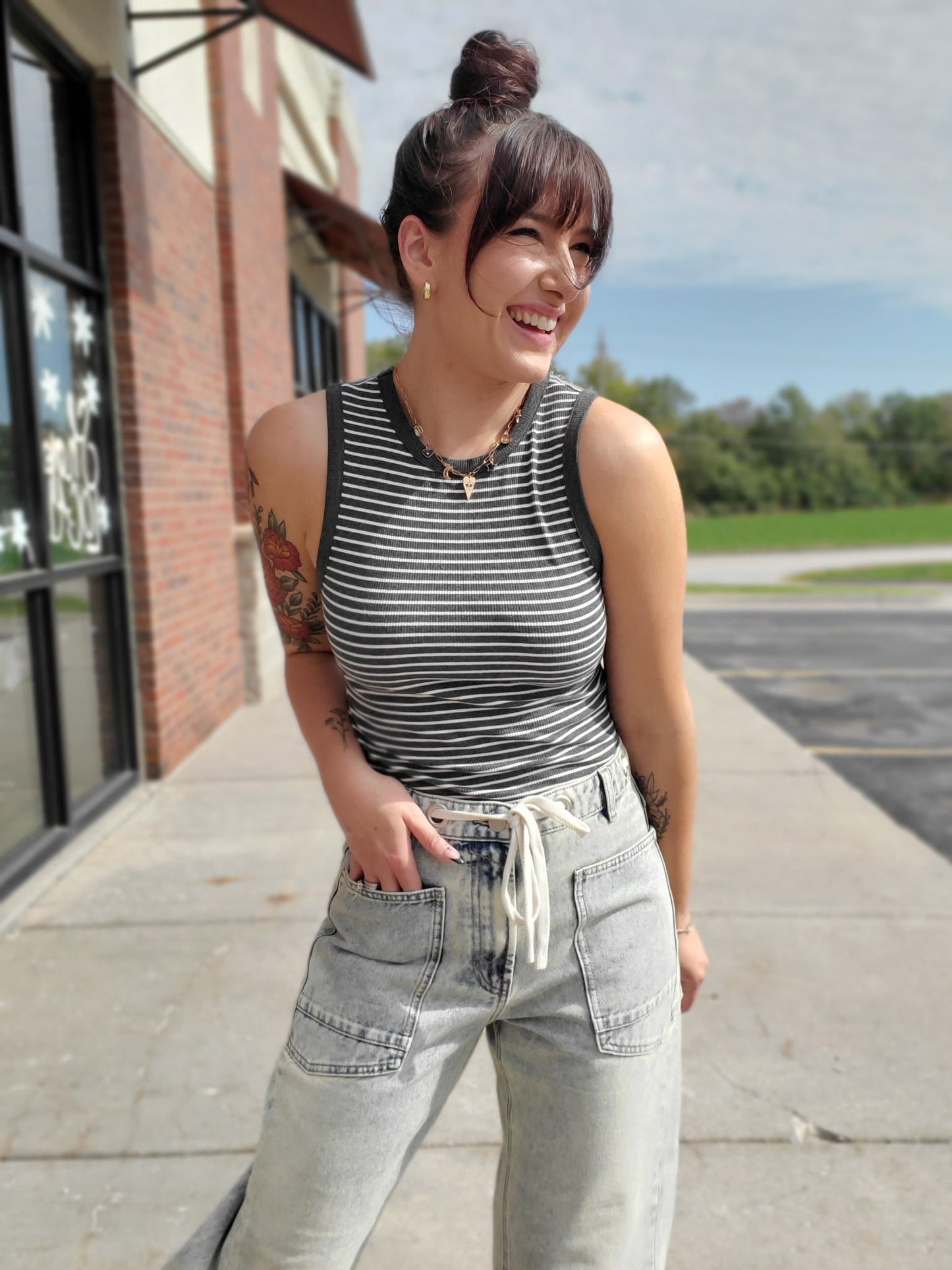 Sleeveless Stripe Bodysuit