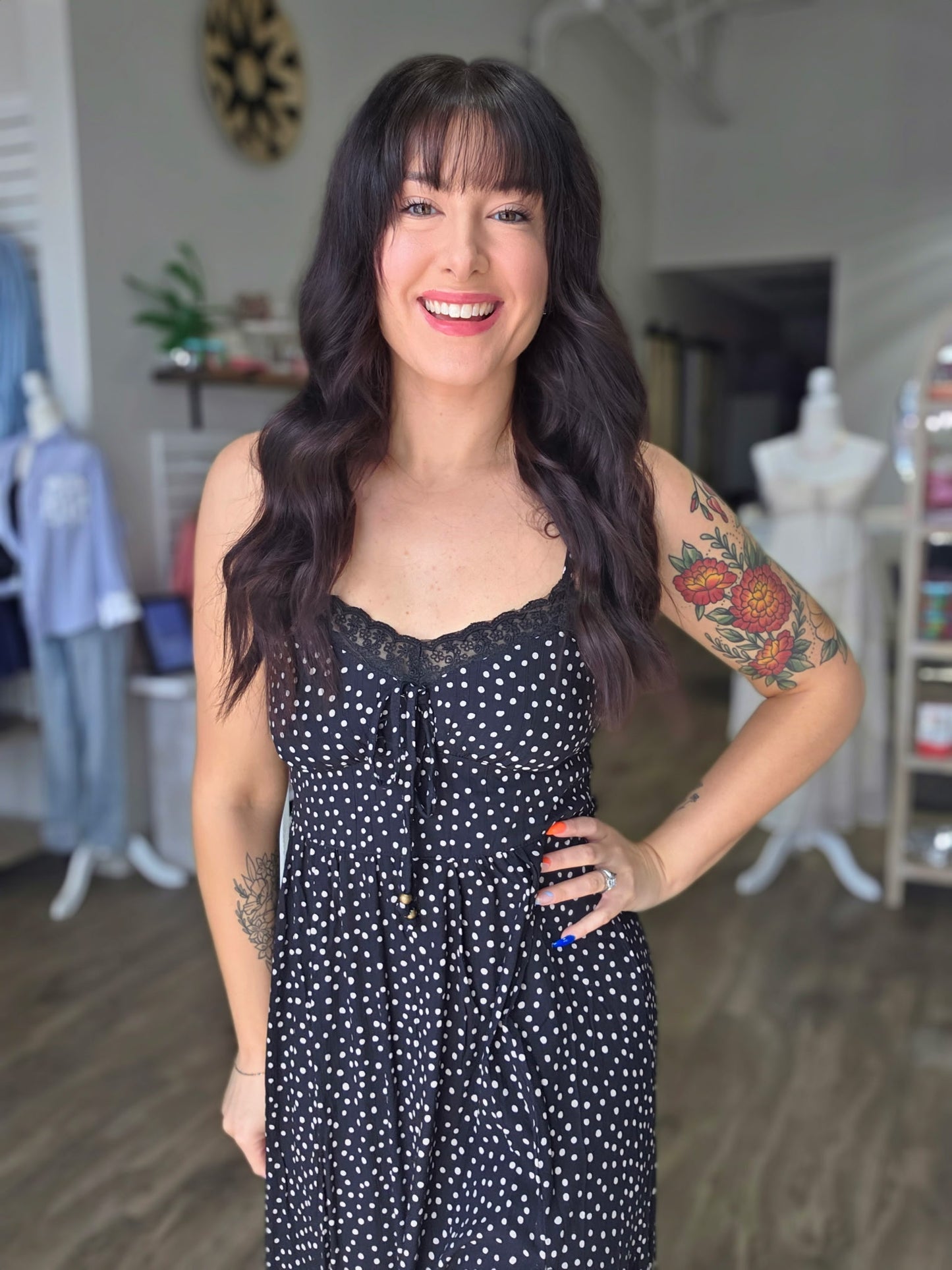 Polka Dot Lace Trim Sleeveless Maxi