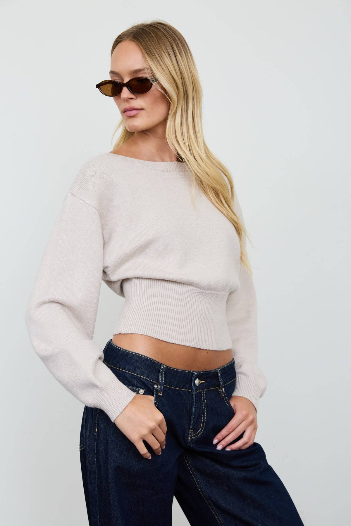 BOAT NECK OFF SHOULDER DOLMAN SLEEVE KNIT PULLOVER