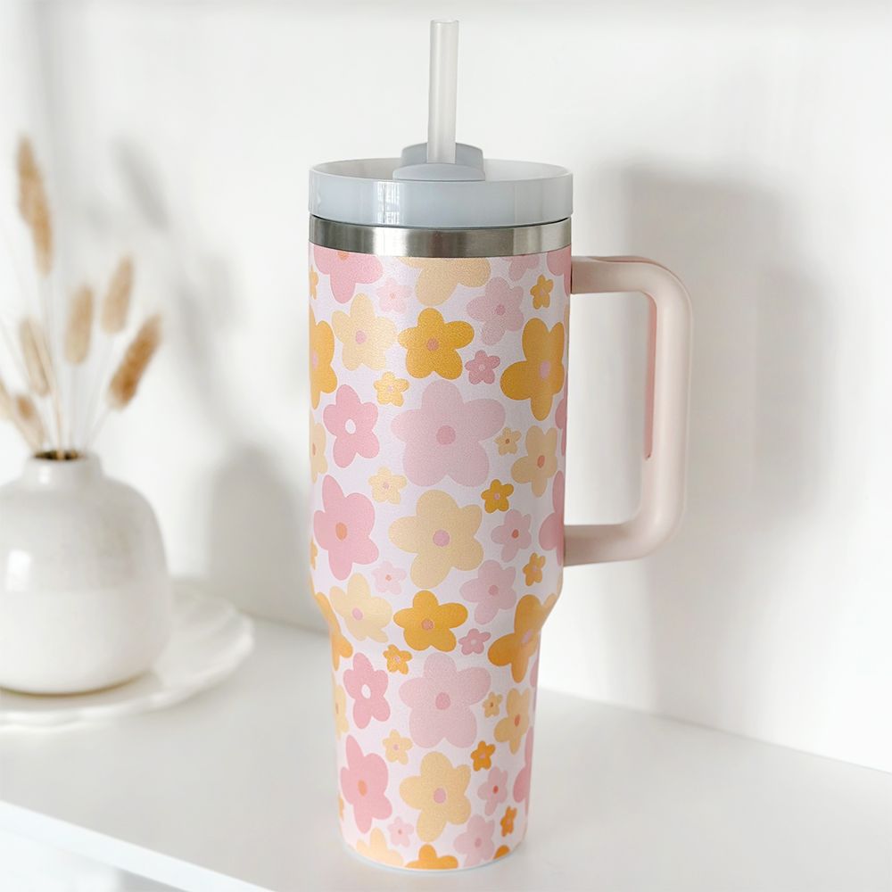 Pink & Orange Bloom Stainless Steel Tumbler