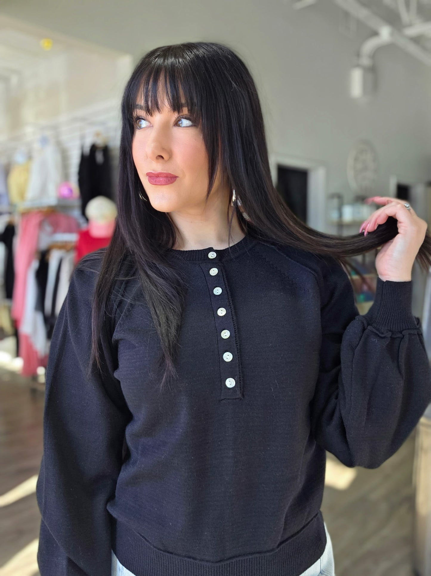 Puff Sleeve Henley Top