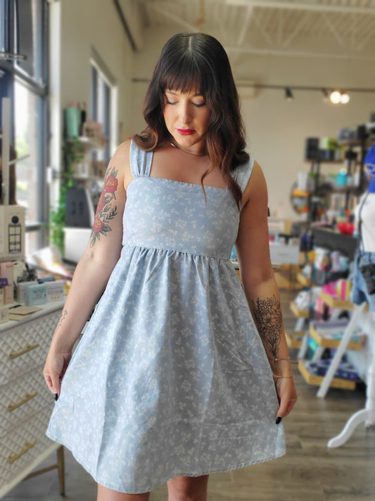 Floral Chambray Denim Mini Dress