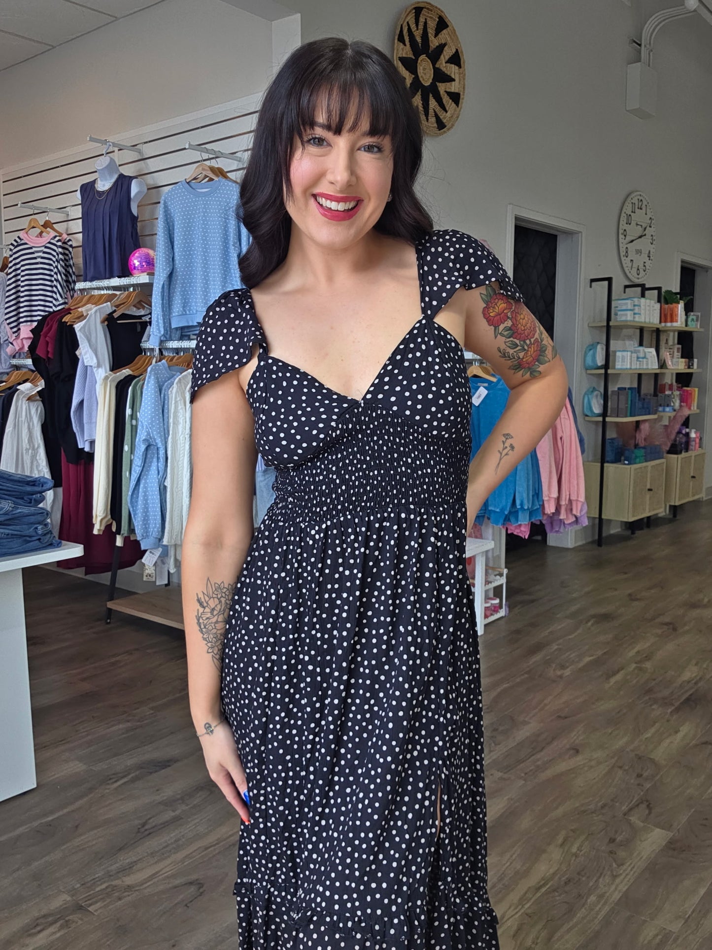 V Neck Polka Dot Midi Dress