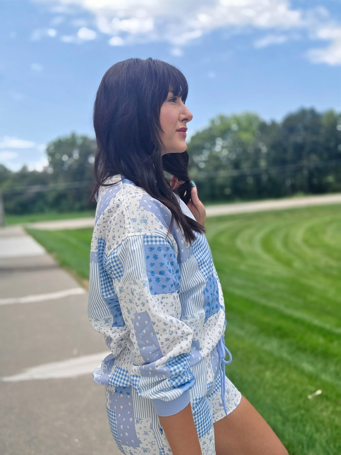 Patchwork Mockneck Shorts Set