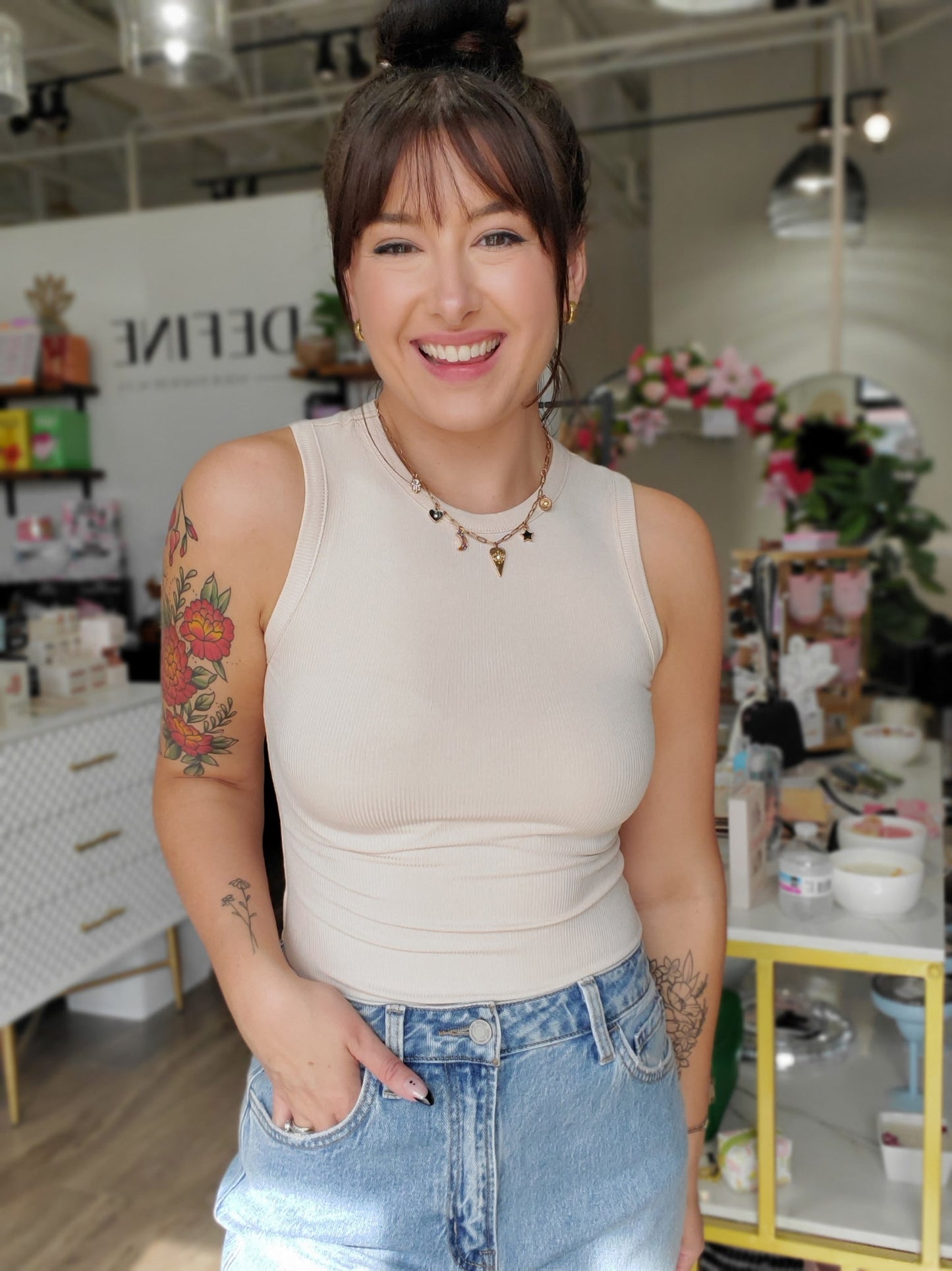 Cream Sleeveless Bodysuit