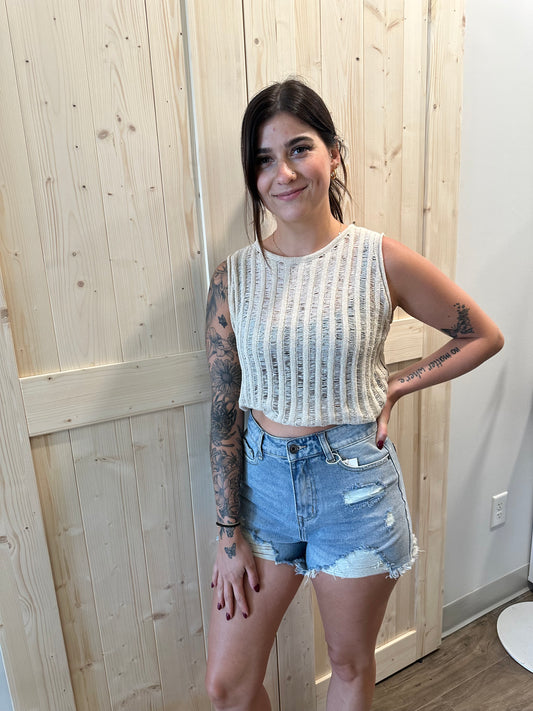 Open Stitch Side Lace Up Top