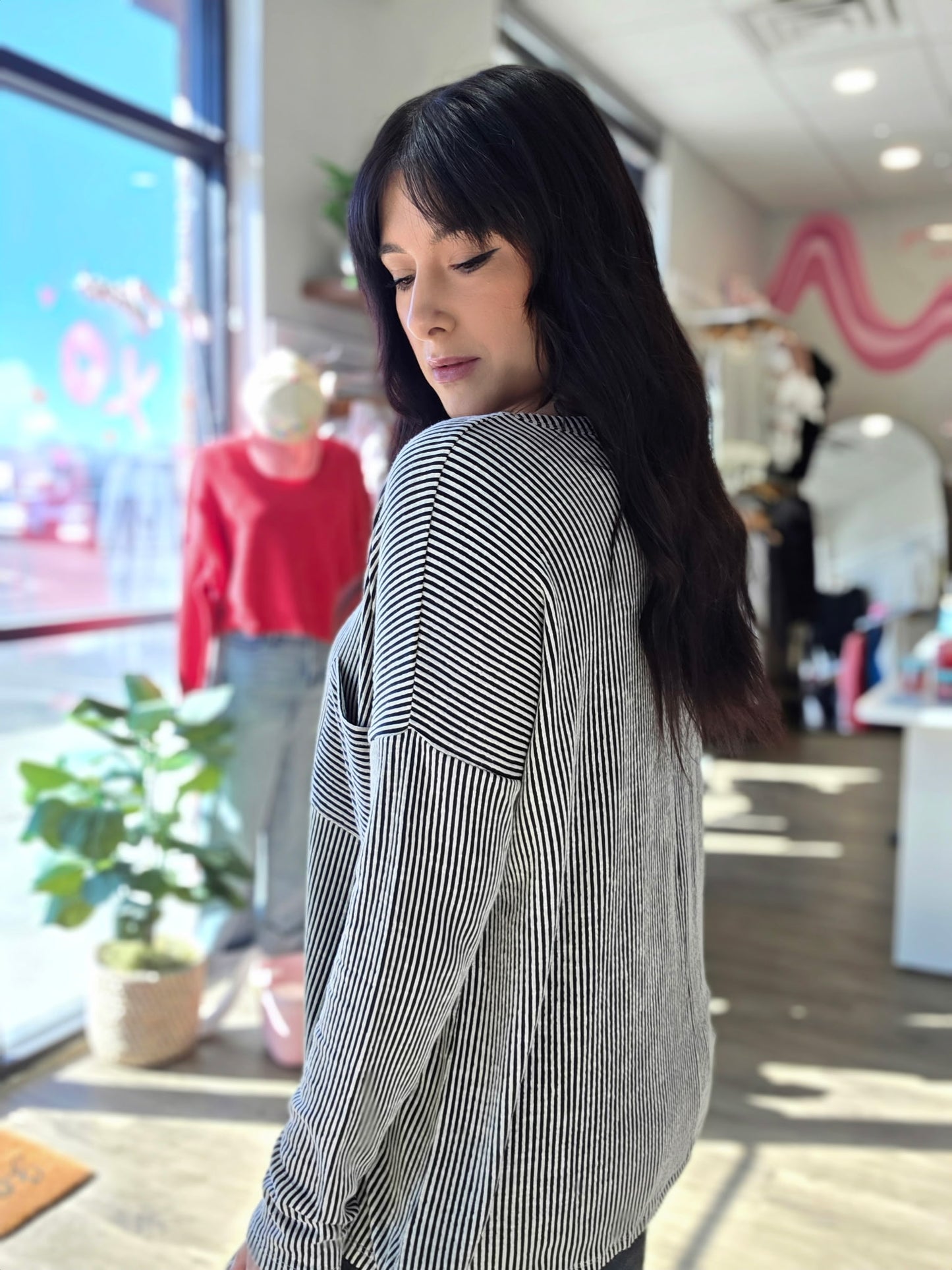 Ribbed Contrast Long Sleeve Top