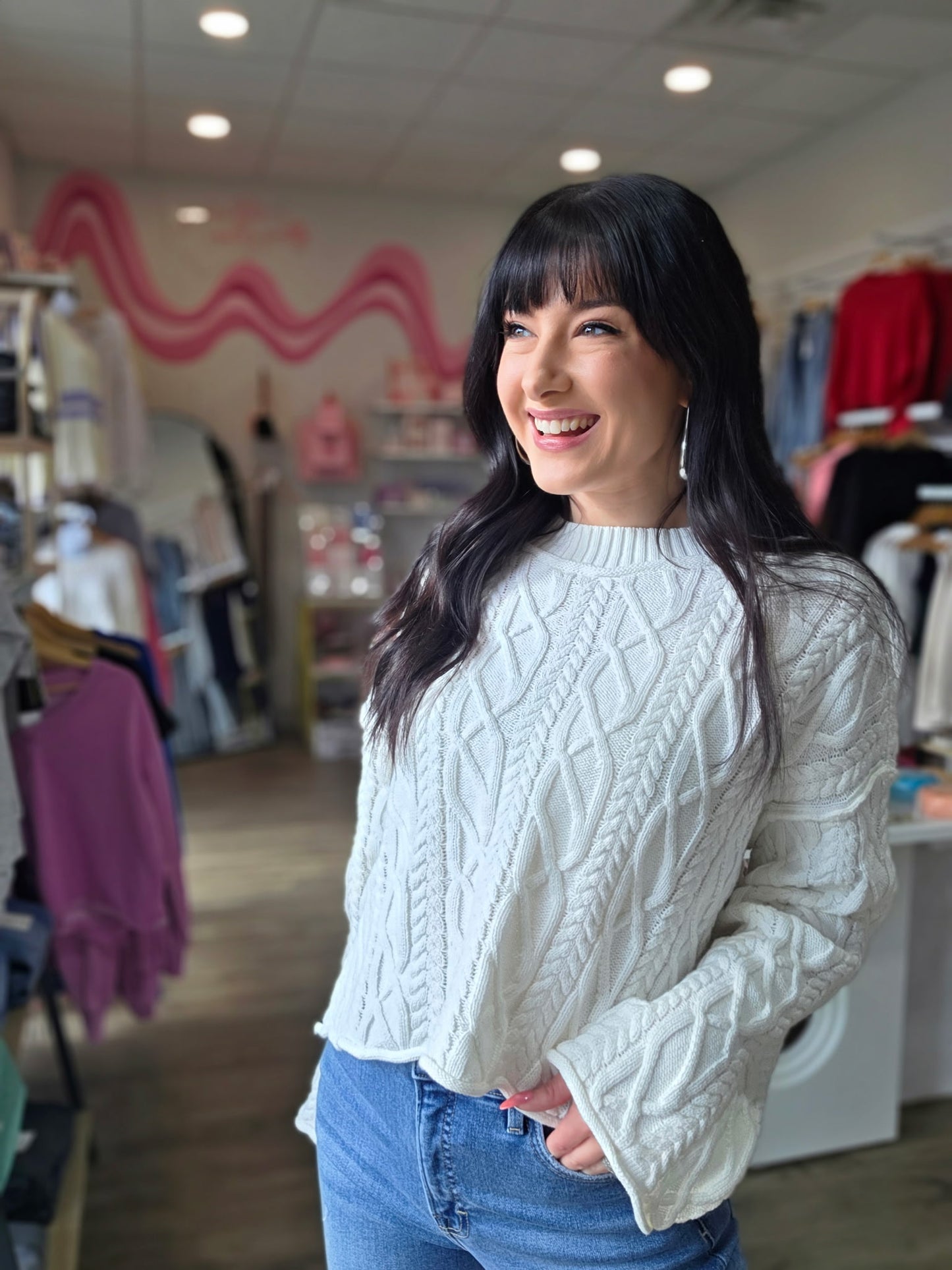 Cropped Cable Knit Pullover