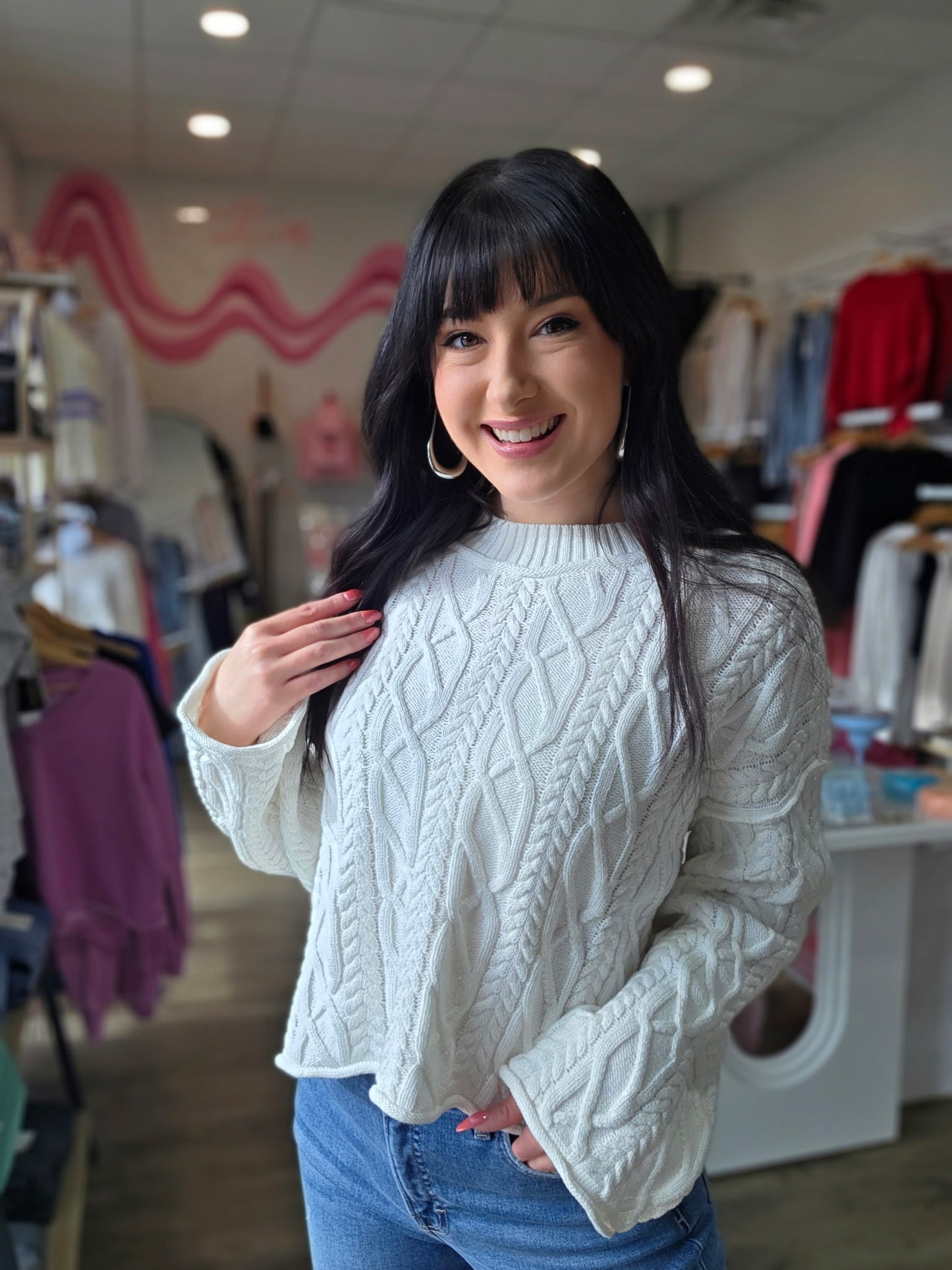 Cropped Cable Knit Pullover