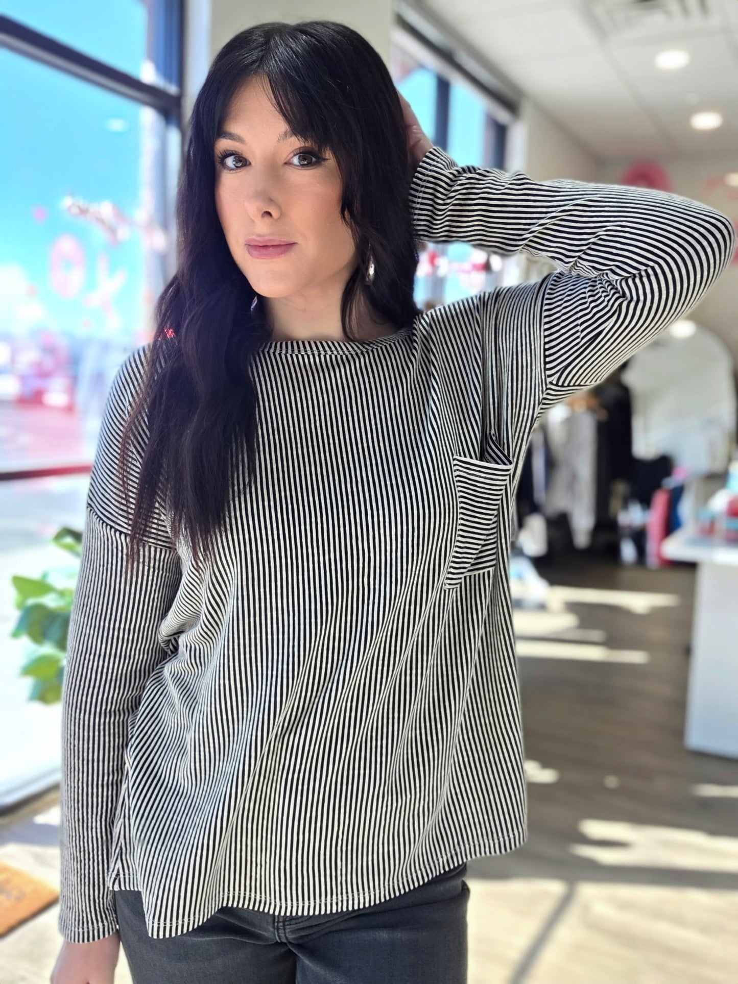 Ribbed Contrast Long Sleeve Top