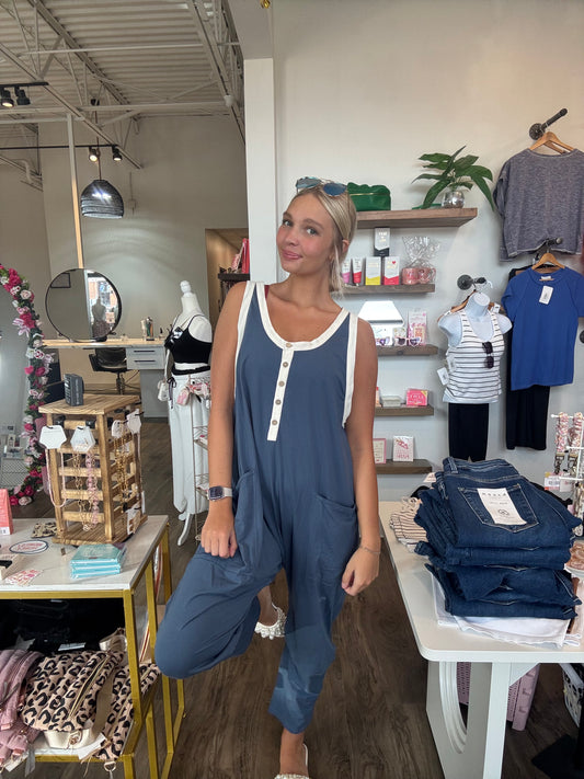 Contrast Button-Up Cami Jumpsuit
