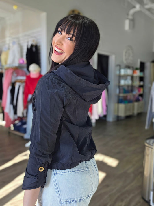 Snap Button Zip Up Hooded Jacket