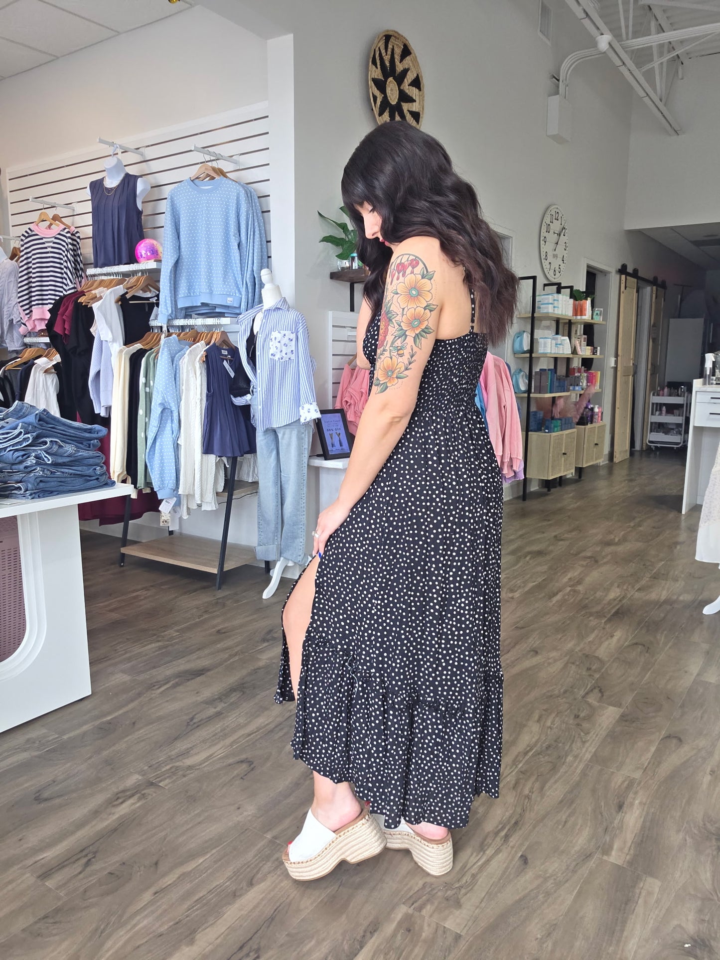 Polka Dot Lace Trim Sleeveless Maxi