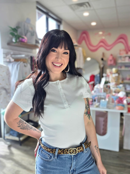 Short Sleeve Henley Knit Top