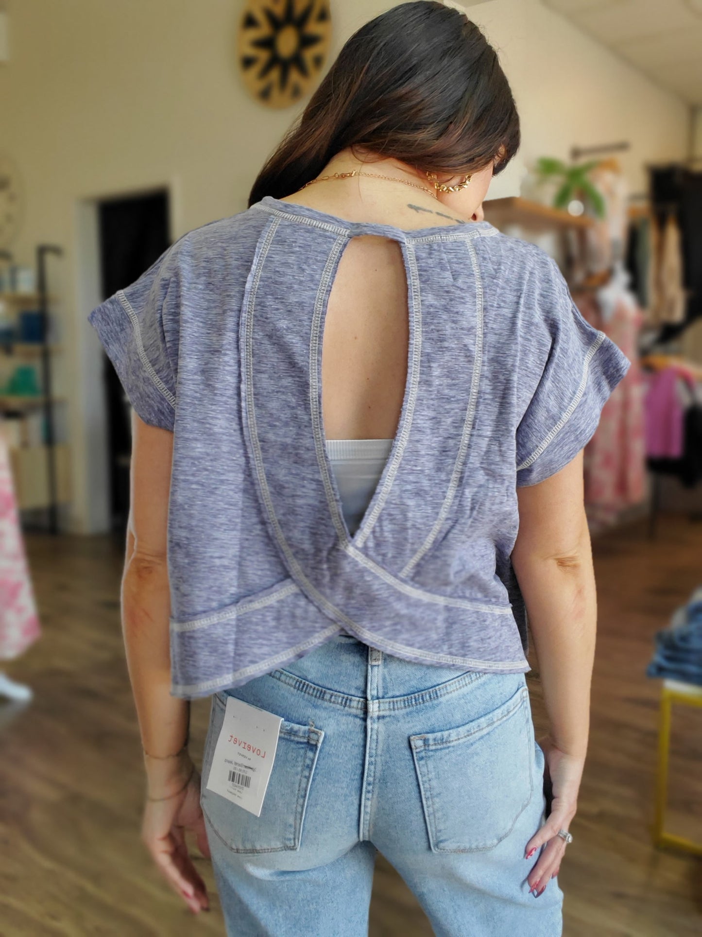Open Back Reverse Stitched Crop Top