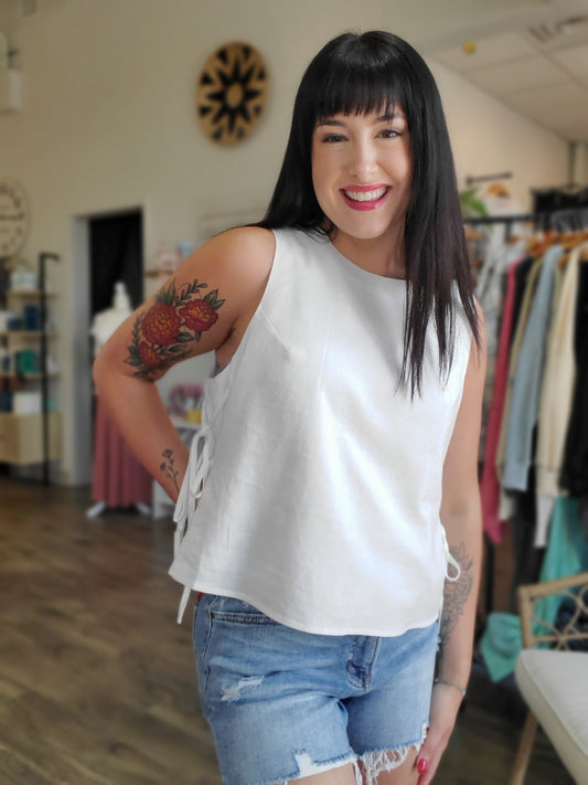 Linen Side Tie Sleeveless Top