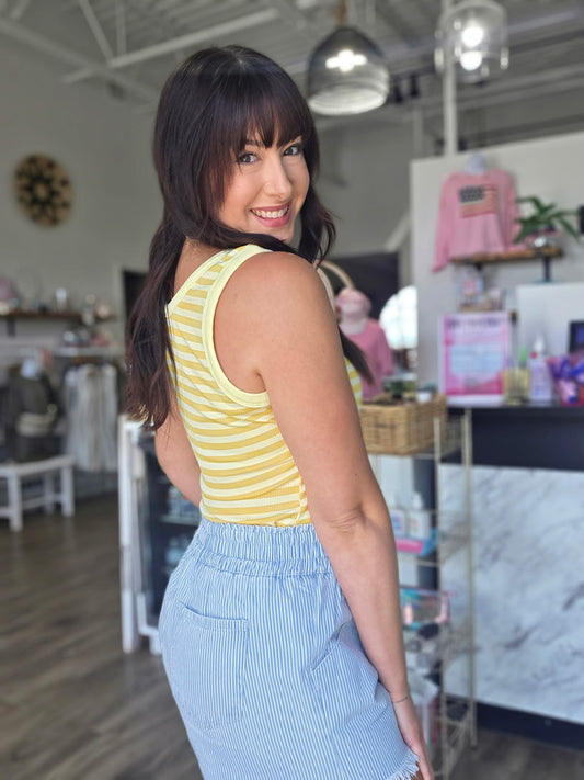 Stripe Print Ribbed Knit Tank Top