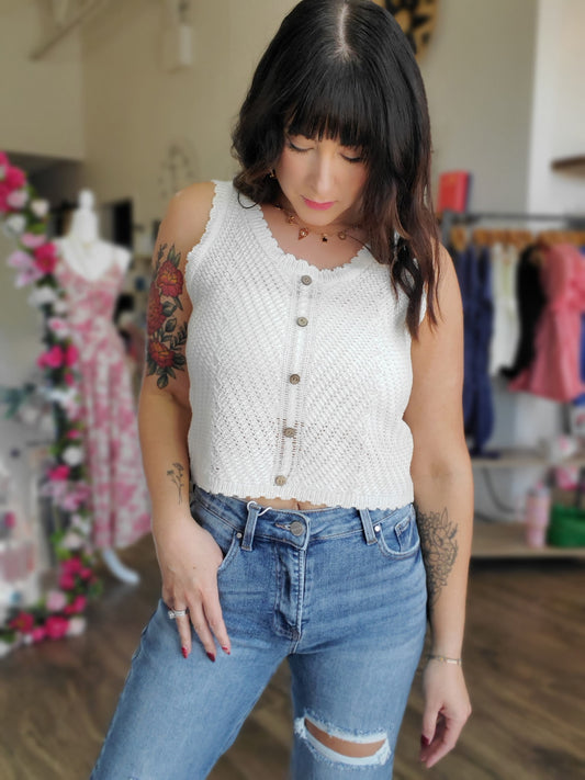 Button Front Sweater Tank Top