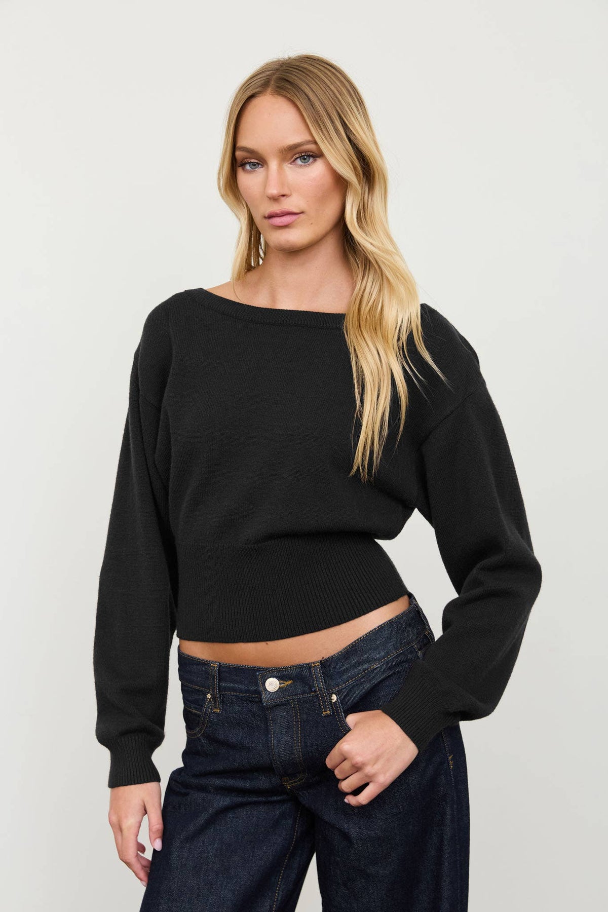 BOAT NECK OFF SHOULDER DOLMAN SLEEVE KNIT PULLOVER