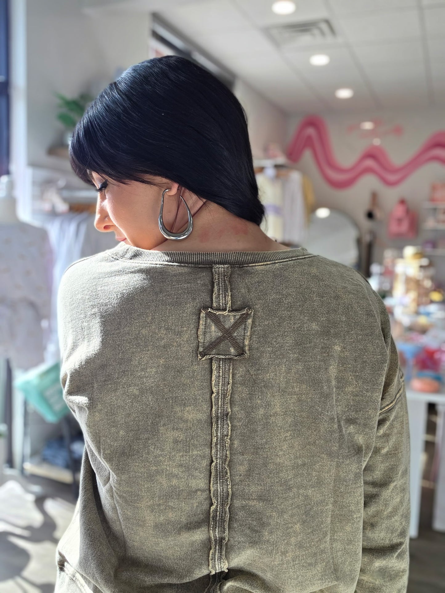 Mocha Acid Wash Pullover