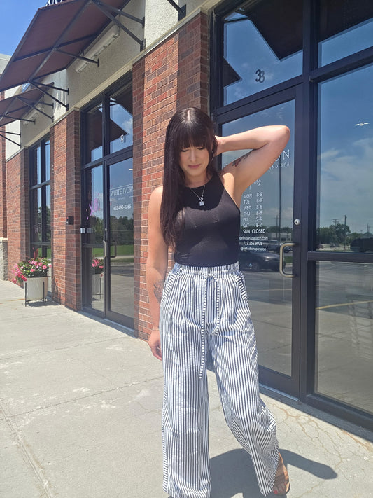 Striped Print Wide Leg Pants