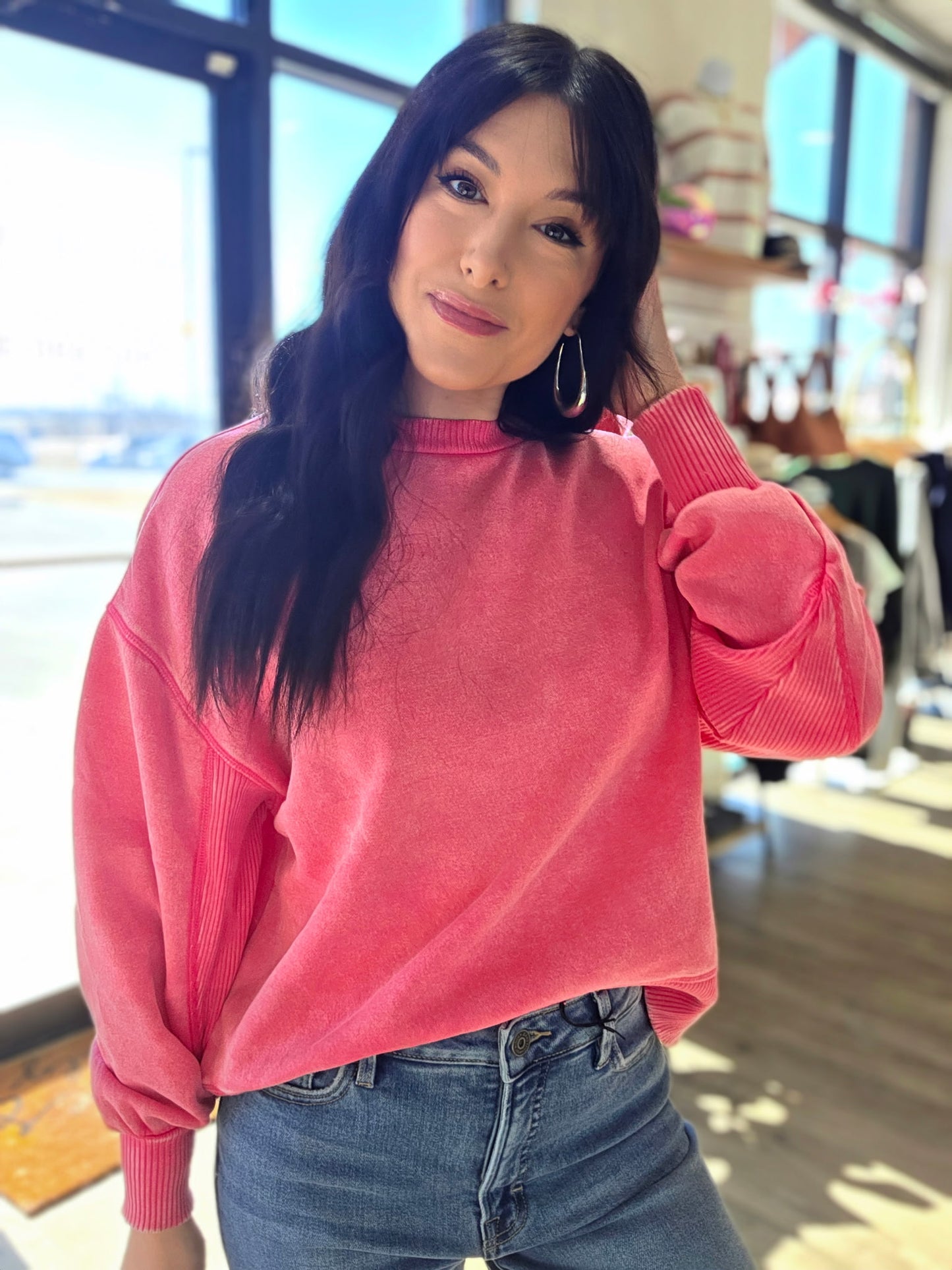 Fuchsia Acid Wash Pullover