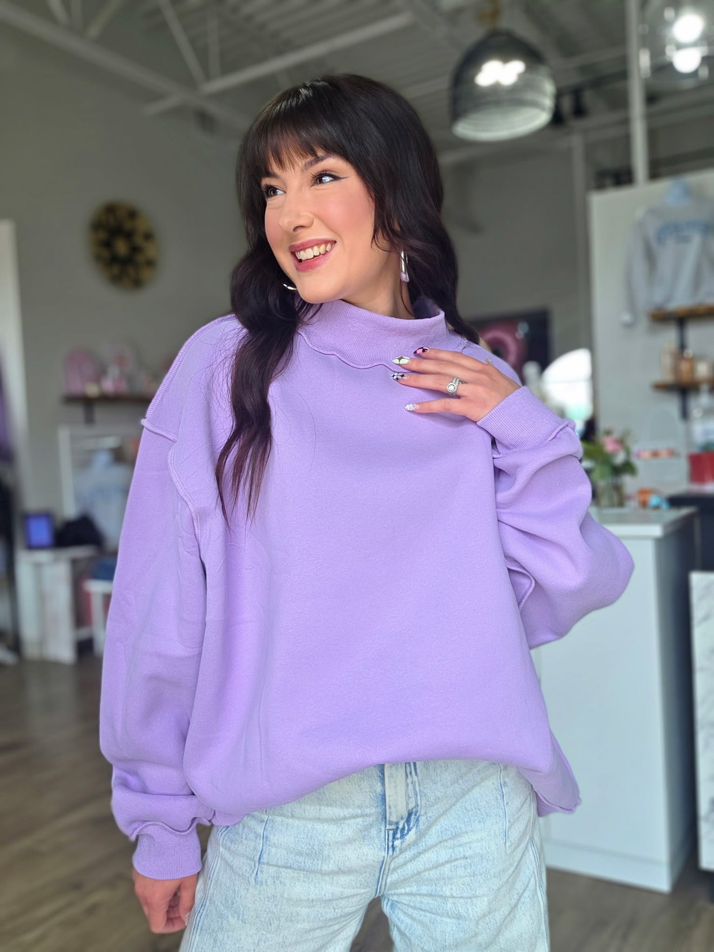 Lavender Reversible Mock Neck Sweatshirt