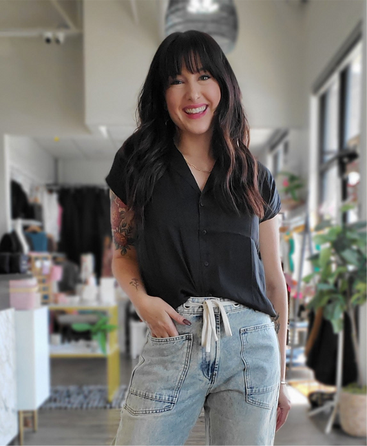 Button Down Cap Sleeve Top