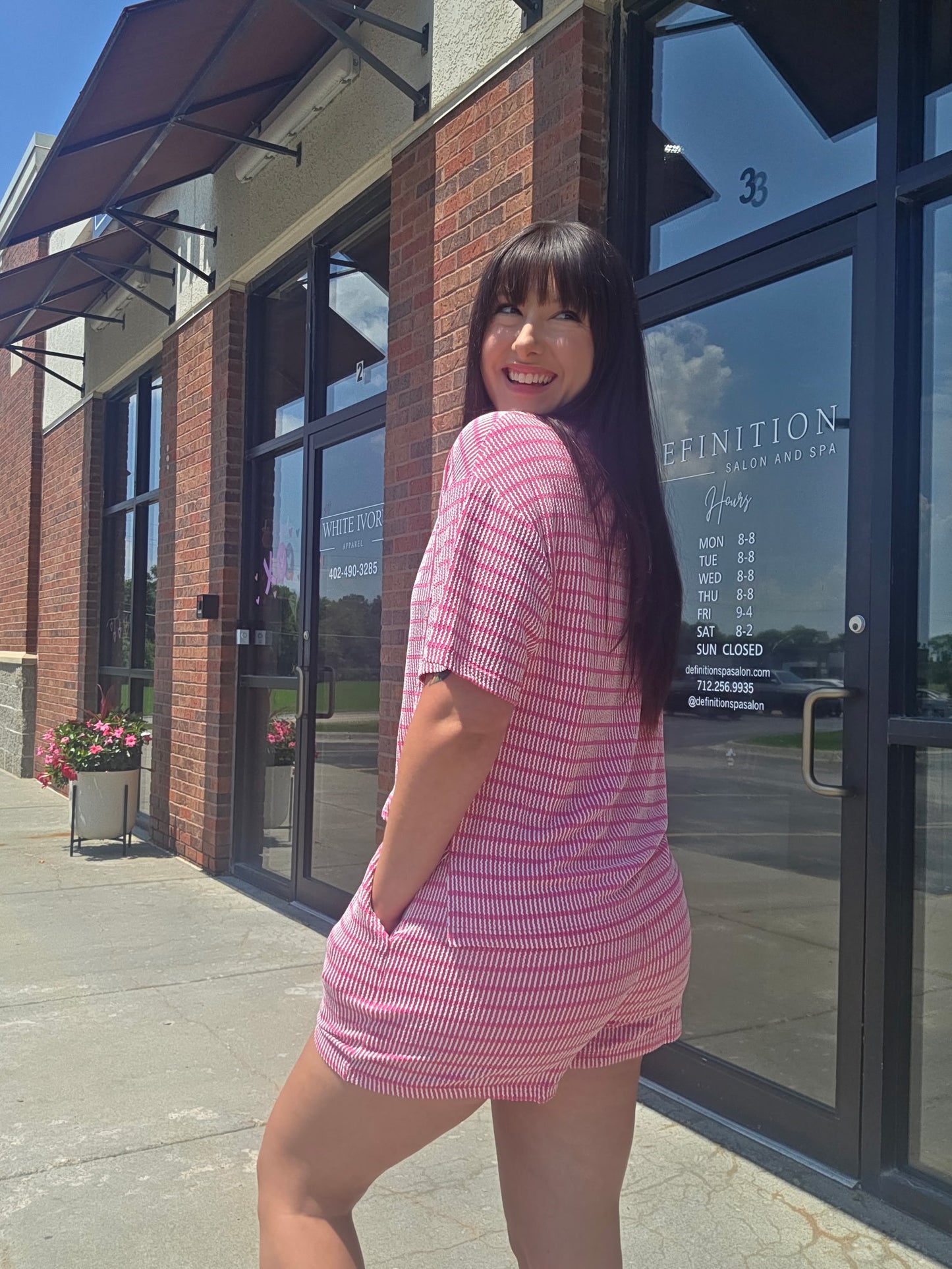 Stripe Rib Drawstring 2pcs Shorts Ser